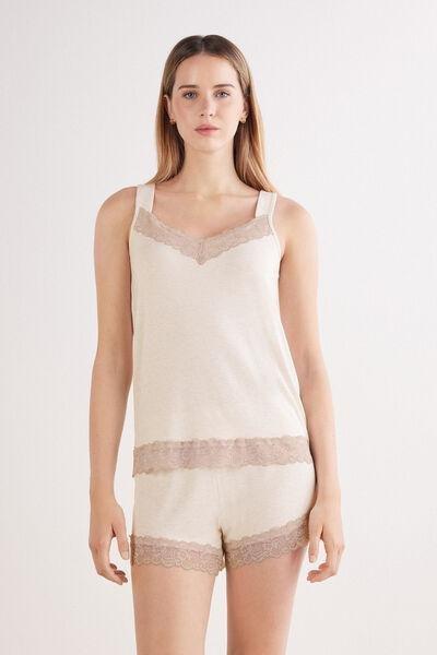 Beige Lace Frill Trims Pyjama Set, , large image number 0