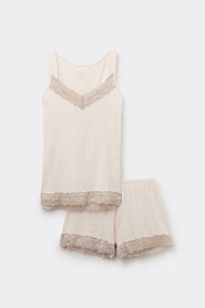 Beige Lace Frill Trims Pyjama Set, , large image number 1