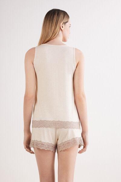 Beige Lace Frill Trims Pyjama Set, , large image number 3