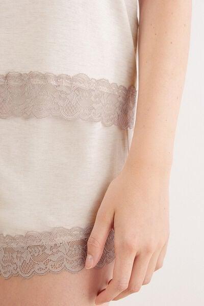 Beige Lace Frill Trims Pyjama Set, 5601_948J, large image number 5