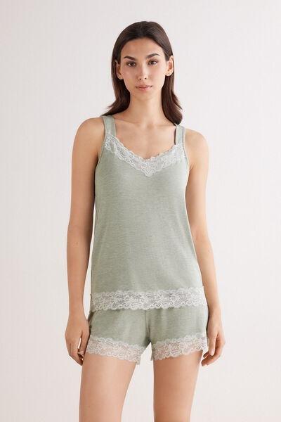 Green Modal And Lace Pyjama Set, , medium