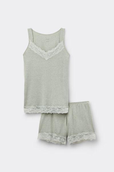 Green Modal And Lace Pyjama Set, , large image number 2