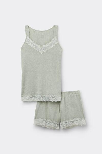 Green Modal And Lace Pyjama Set, 5601_949J, large image number 3