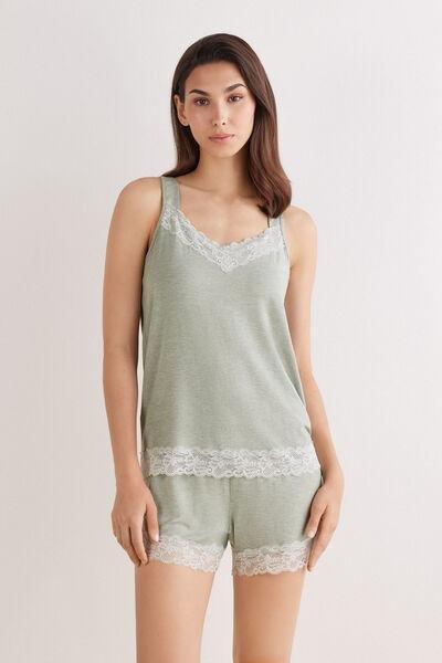 Green Modal And Lace Pyjama Set, 5601_949J, large image number 6