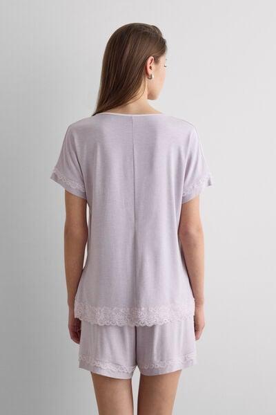 Lilac Short Modal And Lace Pyjama Set, 5601_068K, large image number 2