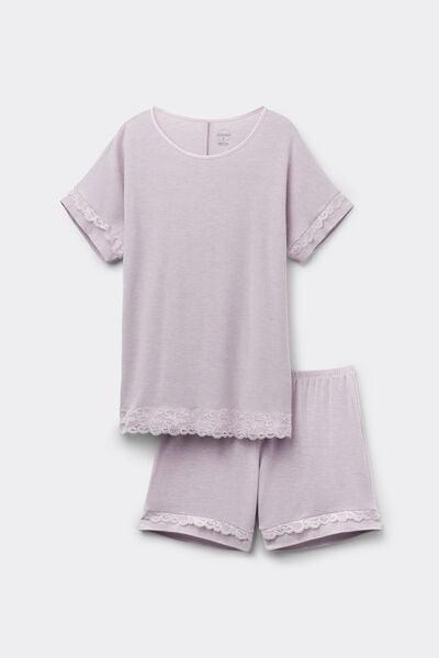 Lilac Short Modal And Lace Pyjama Set, 5601_068K, large image number 3
