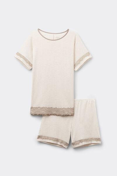Beige Romantic Lace Frill Trims Pyjama Set, , large image number 2