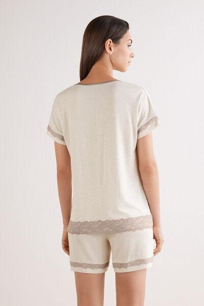 Beige Romantic Lace Frill Trims Pyjama Set, , large image number 3