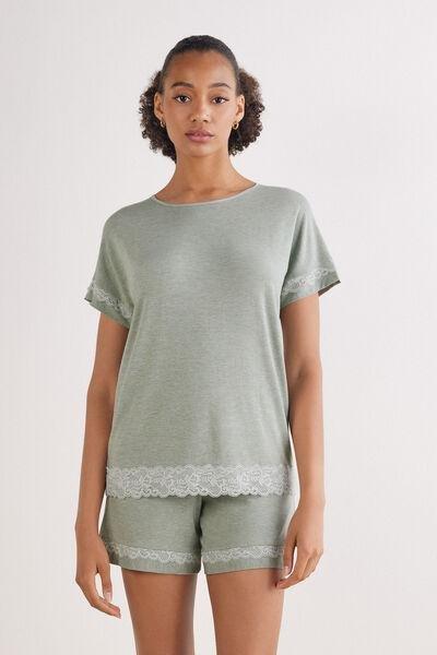 Green Romantic Lace Frill Trims Pyjama Set, , large image number 0