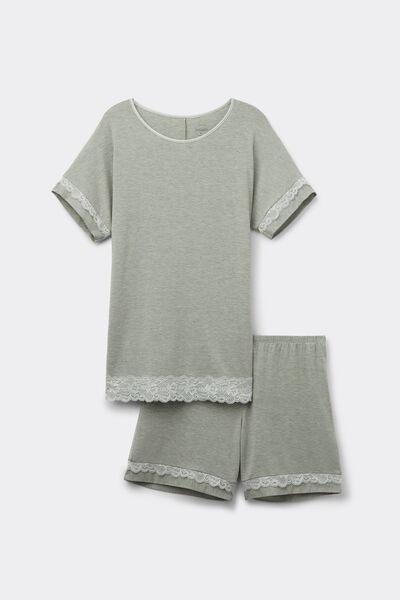 Green Romantic Lace Frill Trims Pyjama Set, , large image number 1