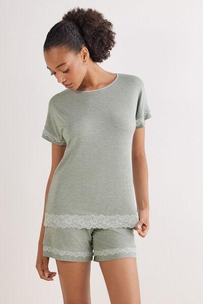 Green Romantic Lace Frill Trims Pyjama Set, , large image number 2
