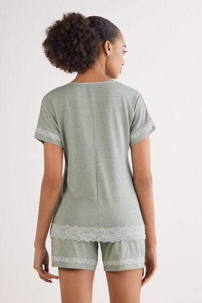 Green Romantic Lace Frill Trims Pyjama Set, , large image number 3