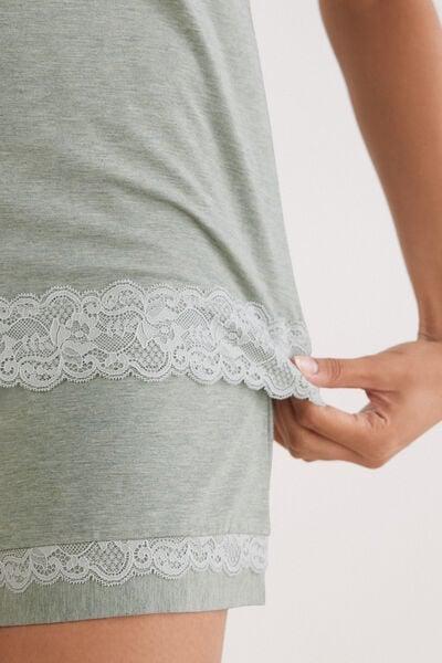 Green Romantic Lace Frill Trims Pyjama Set, 5601_949J, large image number 5