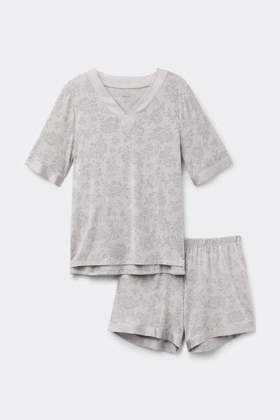 Grey Soft Dreams Devorato Pattern Pyjama Set, , large image number 1