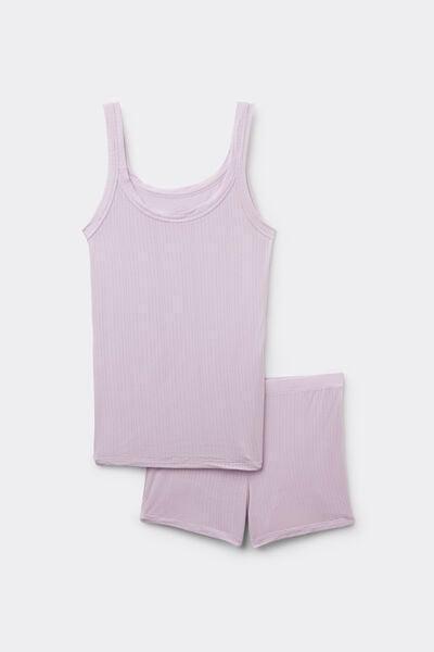 Lilac Soft Lounge Short Ribbed Modal Pyjama Set, 5601_056K, large image number 3