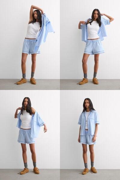 CHAMBRAY BLUE NI Chambray Cotton and Modal Short Pyjamas, 5601_067K, large image number 0