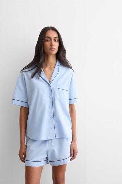 CHAMBRAY BLUE NI Chambray Cotton and Modal Short Pyjamas, 5601_067K, medium