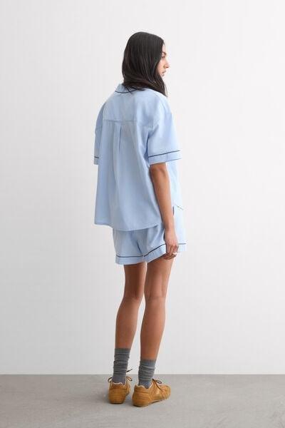 CHAMBRAY BLUE NI Chambray Cotton and Modal Short Pyjamas, 5601_067K, medium