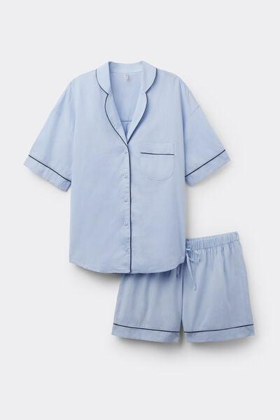 CHAMBRAY BLUE NI Chambray Cotton and Modal Short Pyjamas, 5601_067K, large image number 3
