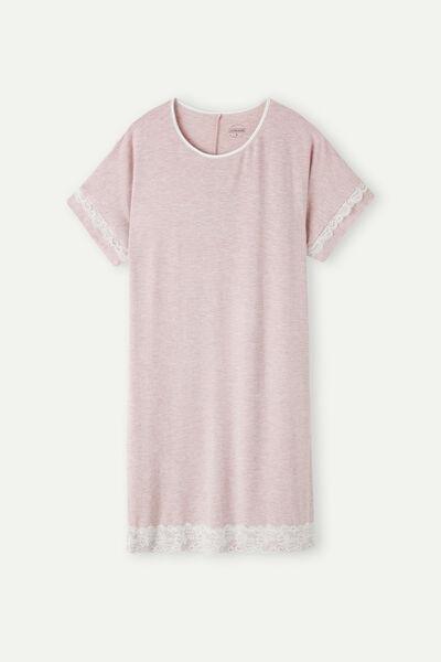 Intimissimi - Pink Melange Short-Sleeved Nightdress With Lace Details