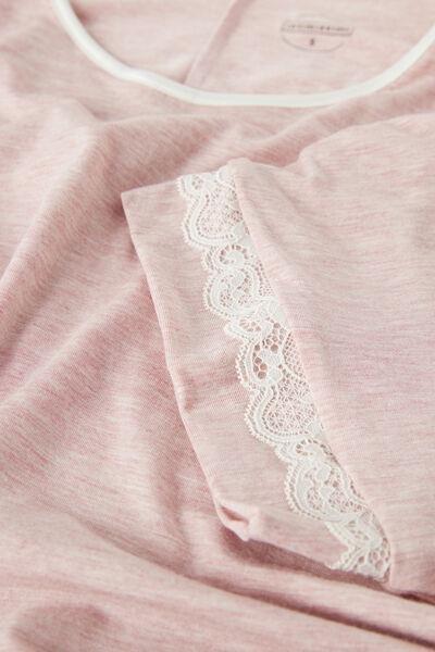 Intimissimi - Pink Melange Short-Sleeved Nightdress With Lace Details