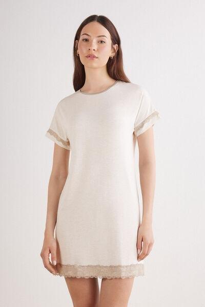 Beige Short-Sleeved Nightdress, , large image number 0