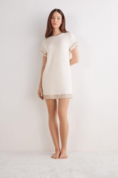 Beige Short-Sleeved Nightdress, , large image number 1