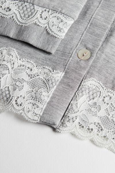 Intimissimi - Light Grey Blend Button-Front Nightdress With Lace Detail, Women