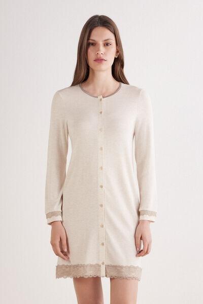 Beige Button-Front Lace Detail Nightdress, , large image number 0