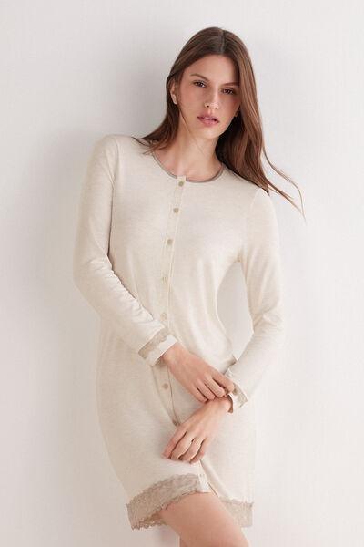 Beige Button-Front Lace Detail Nightdress, , large image number 1