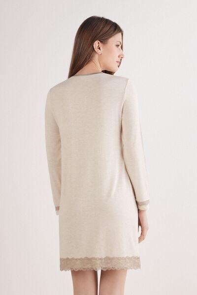 Beige Button-Front Lace Detail Nightdress, , large image number 3