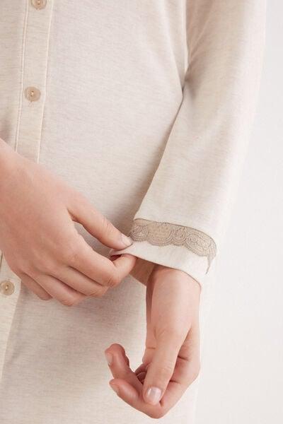 Beige Button-Front Lace Detail Nightdress, 5601_948J, large image number 5