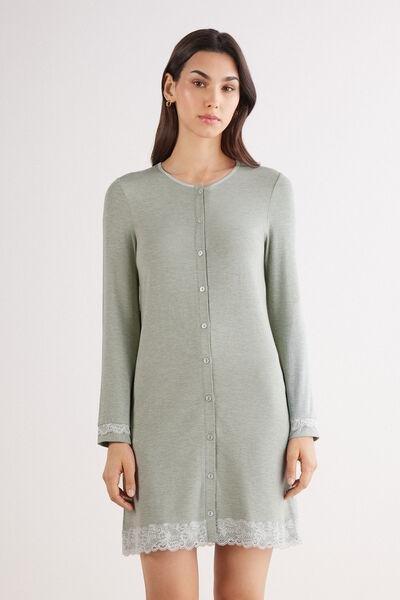 Green Button-Front Lace Detail Nightdress, , large image number 0