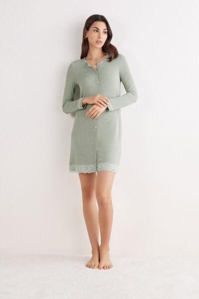 Green Button-Front Lace Detail Nightdress, , large image number 1