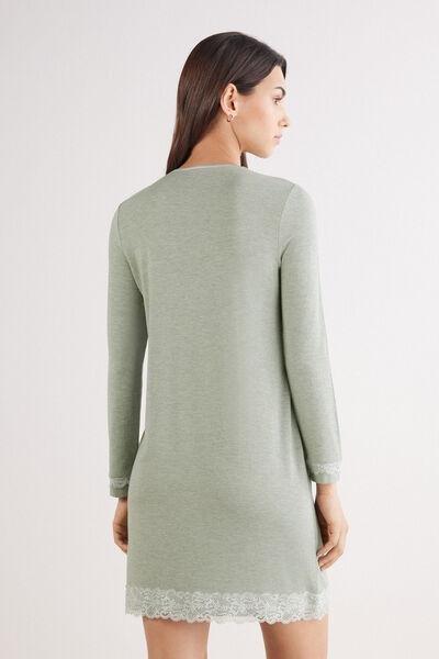 Green Button-Front Lace Detail Nightdress, , large image number 2