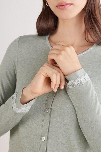 Green Button-Front Lace Detail Nightdress, 5601_949J, large image number 5