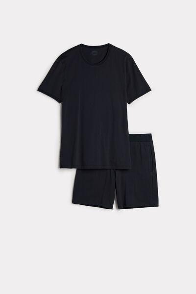Blue Cropped Basic Cotton Pyjamas, , large image number 2