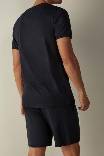 Blue Cropped Basic Cotton Pyjamas, , large image number 3