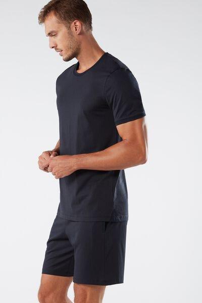 Blue Cropped Basic Cotton Pyjamas, , large image number 4