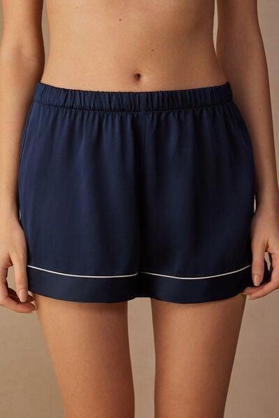 Navy Silk Shorts With Contrasting Trim, Intense Blue, large image number 0