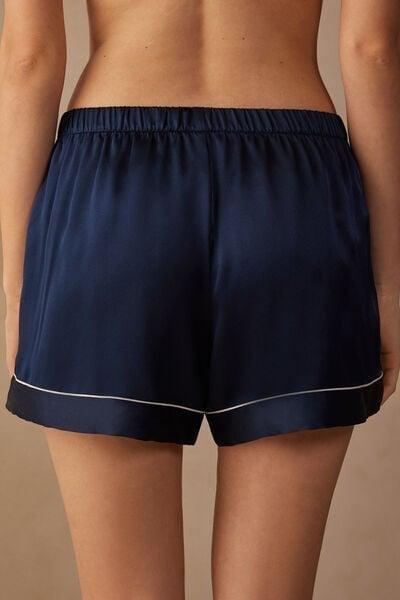Navy Silk Shorts With Contrasting Trim, Intense Blue, large image number 3