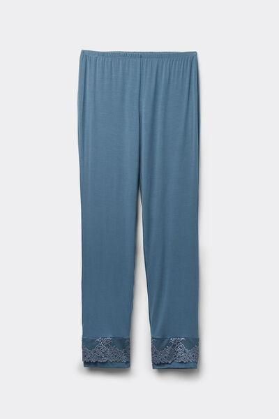 Blue Pretty Flowers Full-Length Modal Trousers, 5601_658J, large image number 2