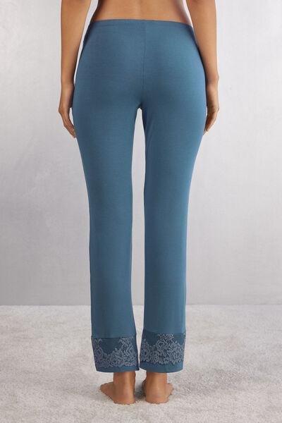 Blue Pretty Flowers Full-Length Modal Trousers, 5601_658J, large image number 3