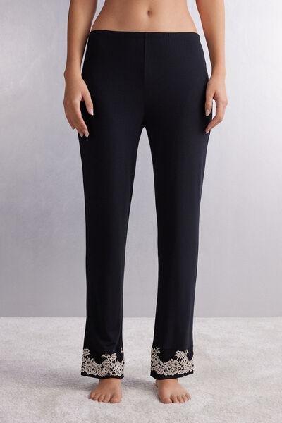 Black Pretty Flowers Full-Length Modal Trousers, , medium