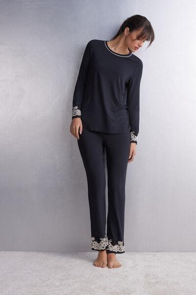 Black Pretty Flowers Modal Trousers, , large image number 1