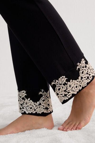 Black Pretty Flowers Modal Trousers, Black/ivory, large image number 5