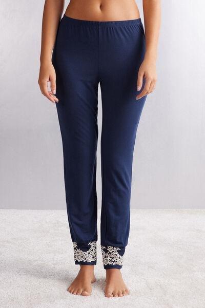 Navy Full-Length Modal Trousers, Intense Blue/vanilla, medium