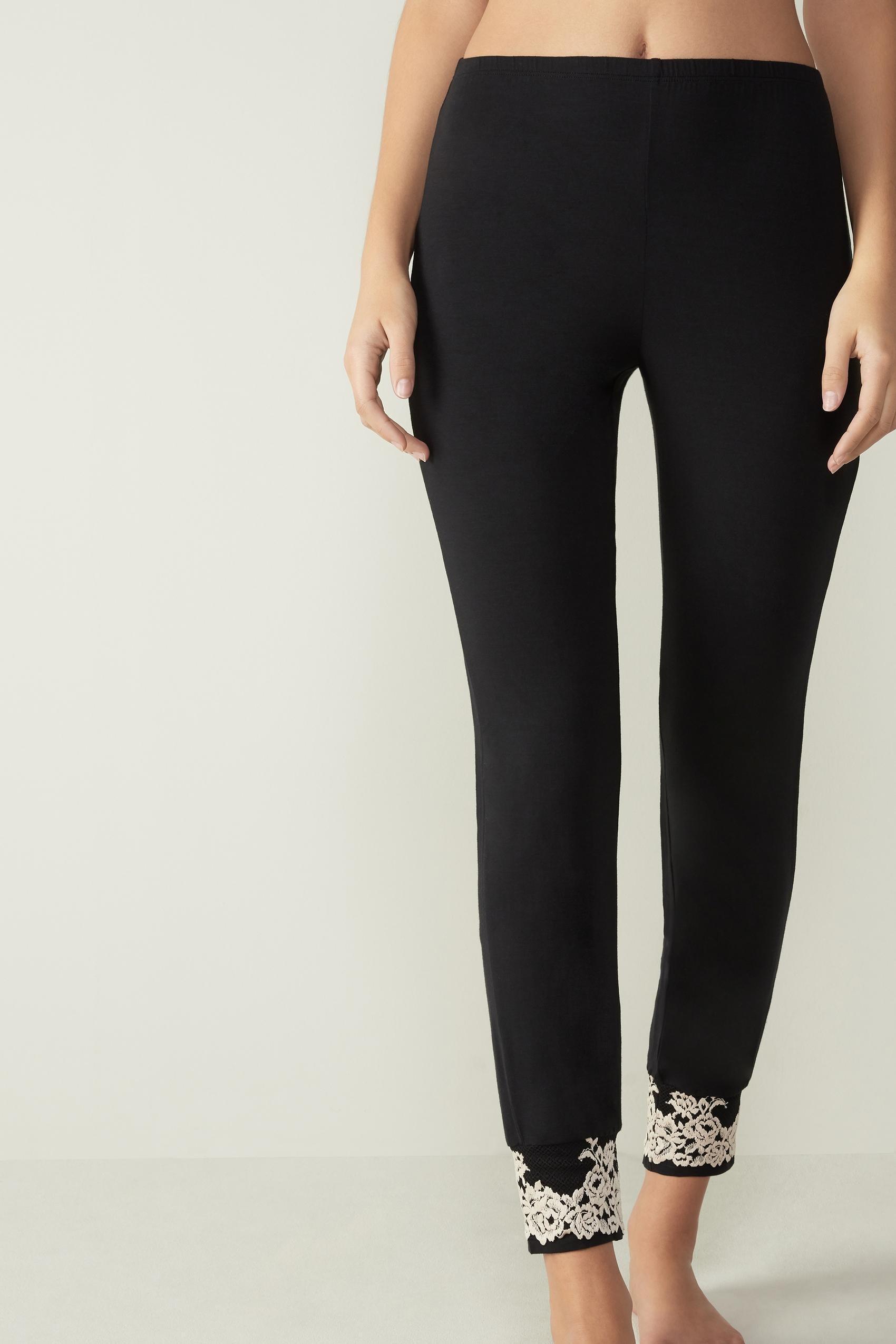Black Pretty Flower Pyjama Bottoms, , large image number 0
