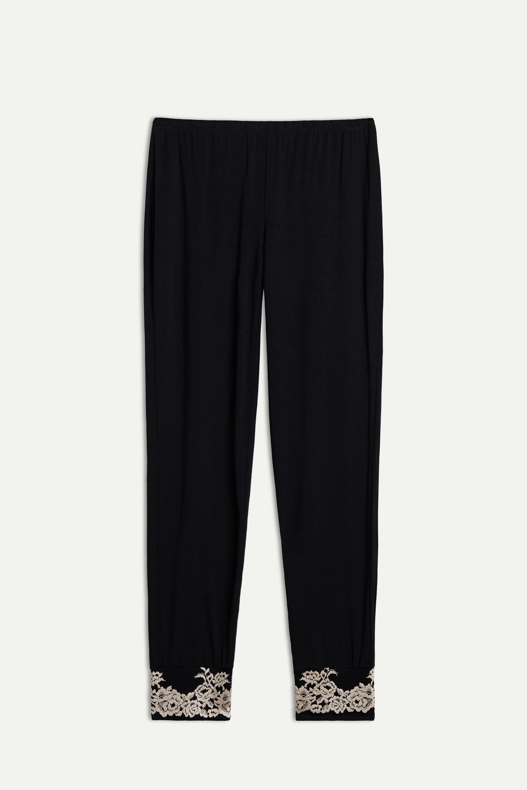 Black Pretty Flower Modal Pyjama Bottoms, , large image number 2