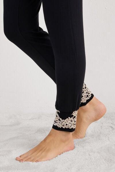 Black Pretty Flower Pyjama Bottoms, Black/ivory, medium